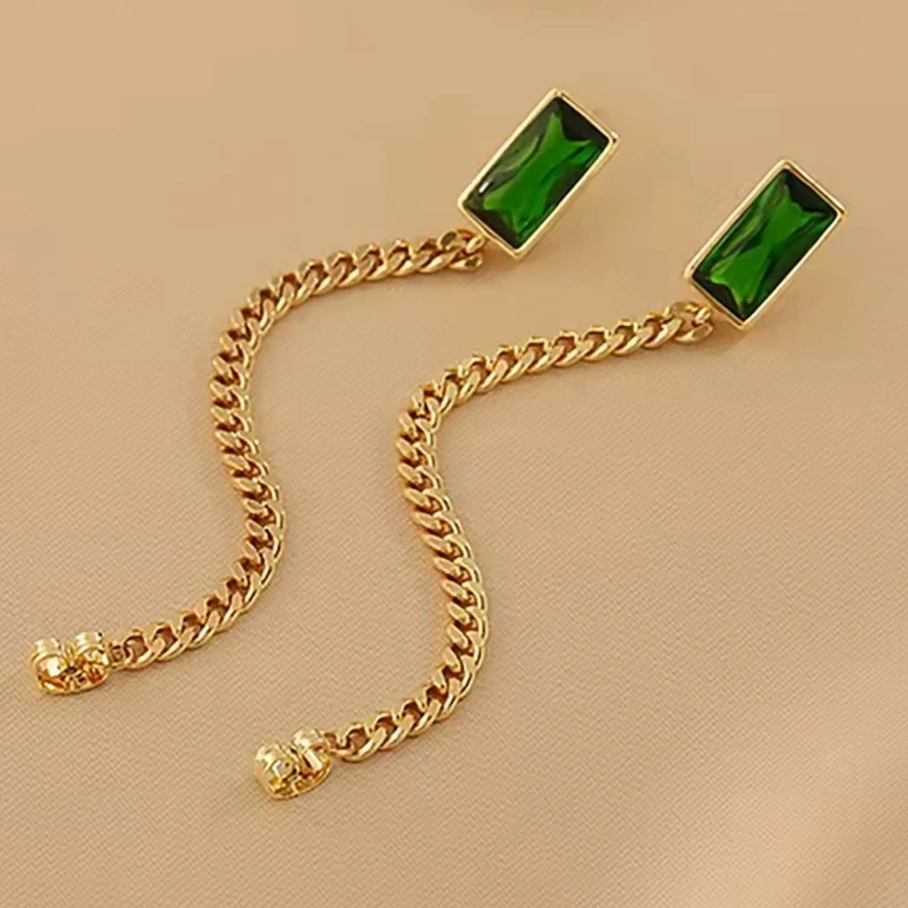 New! Gold and Green Chain Earrings